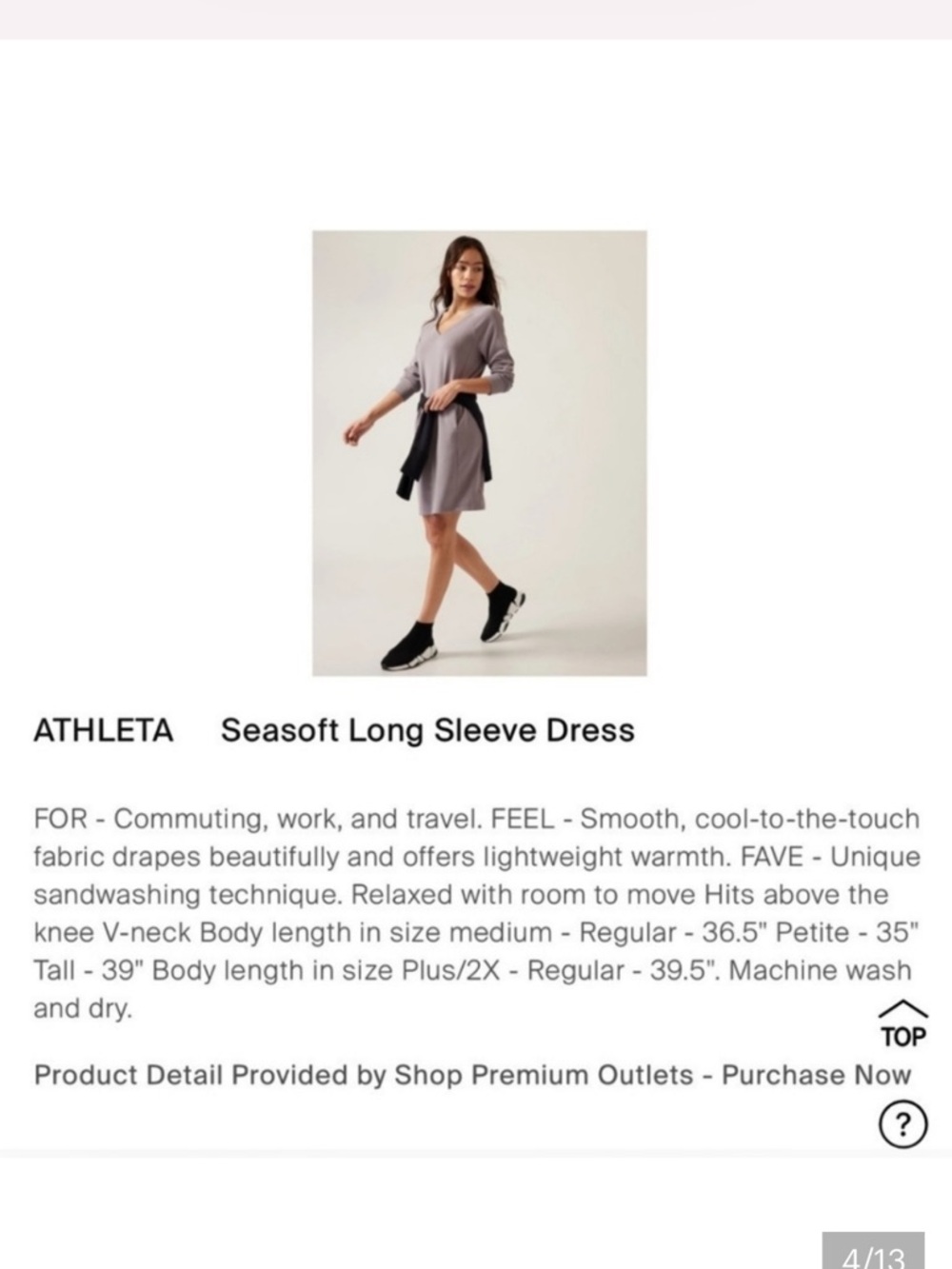 ATHLETA Seasoft Long Sleeve Dress Tinsel Purple L Soft Cozy Loungewear Lavender - Picture 3 of 10